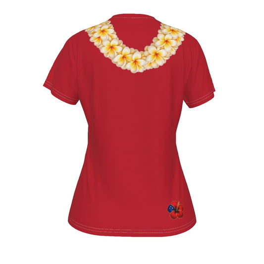 Yellow Plumeria Lei Tee Red