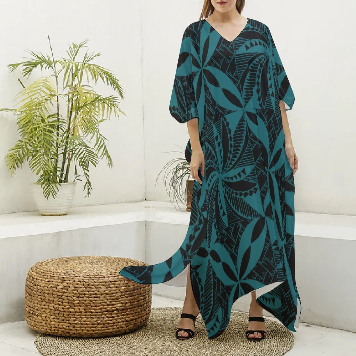 Tapa Kaftan Robe Dress Blue