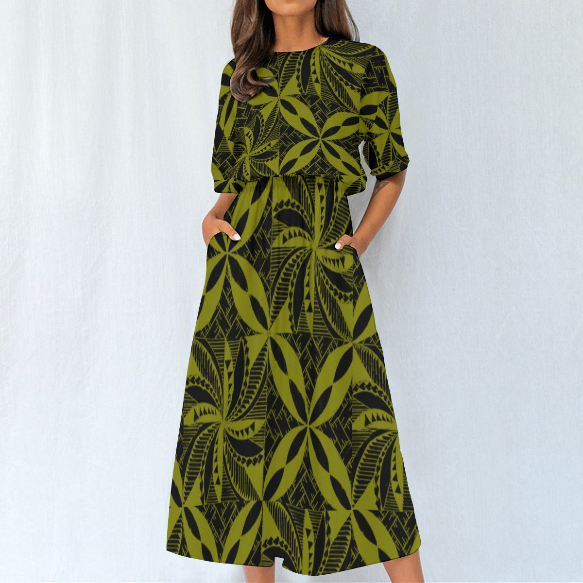 Tapa Knee Length Dress Green