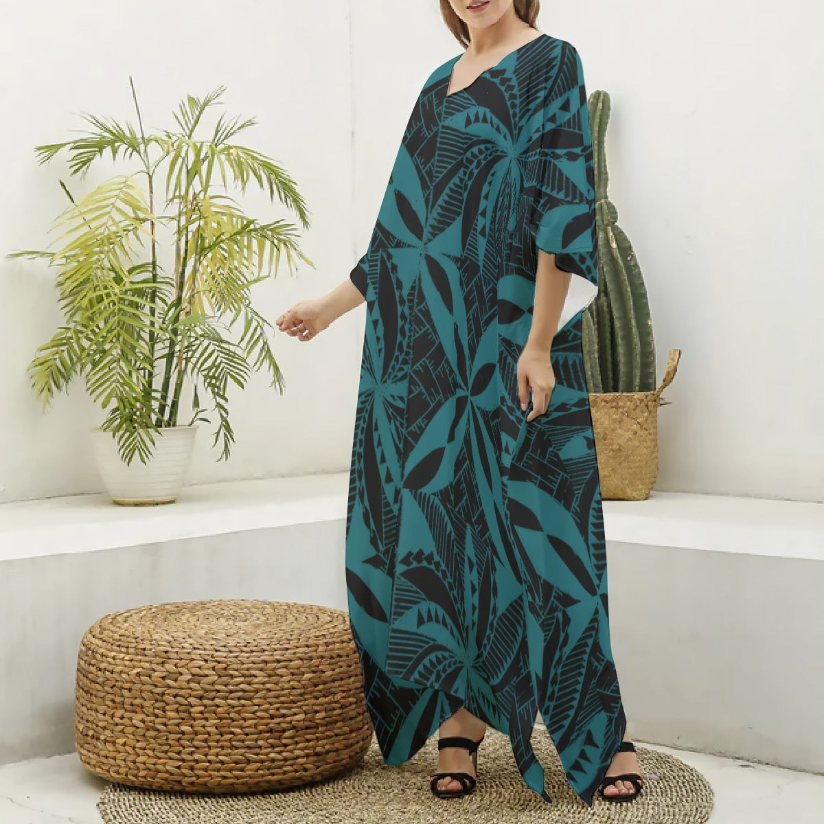 Tapa Kaftan Robe Dress Blue