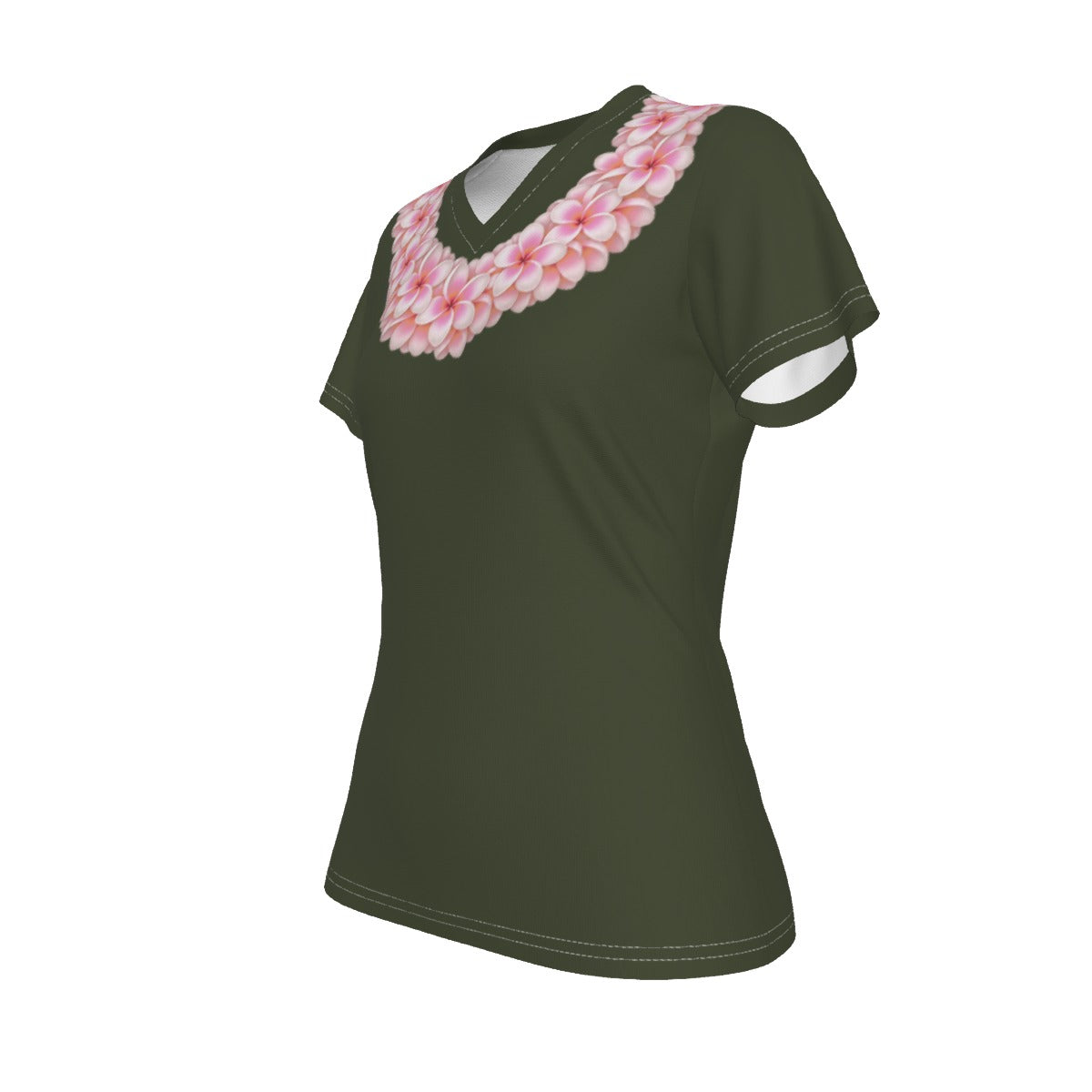 Pink Plumeria Lei Tee Green