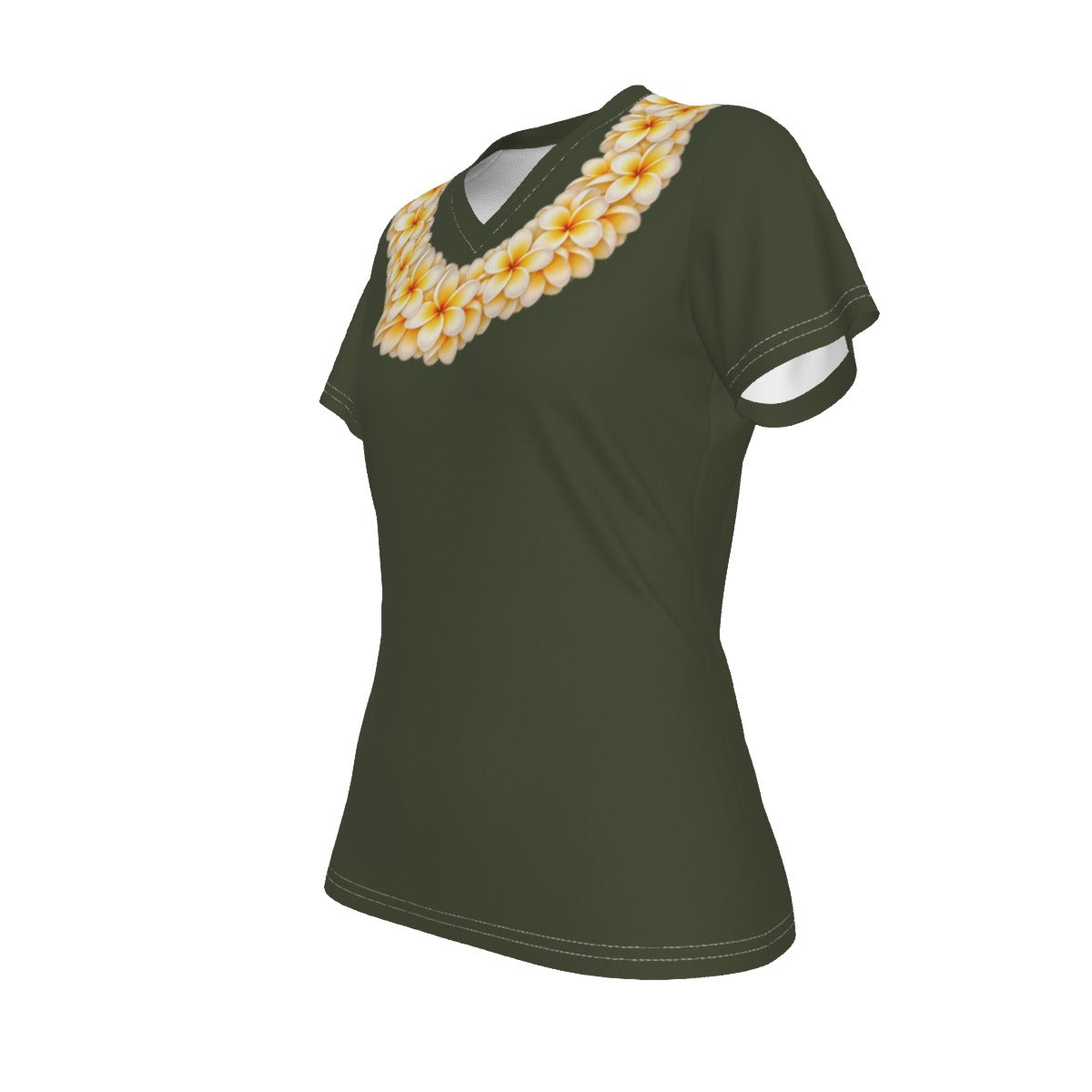 Yellow Plumeria Lei Tee Green