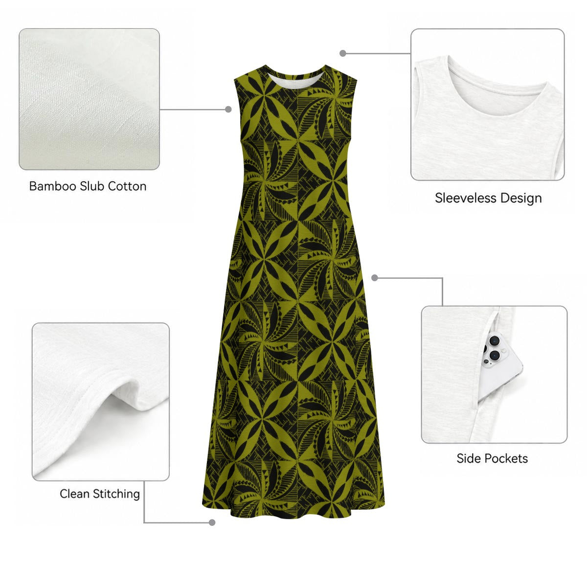 Tapa Dress Sleeveless with Pocket Green