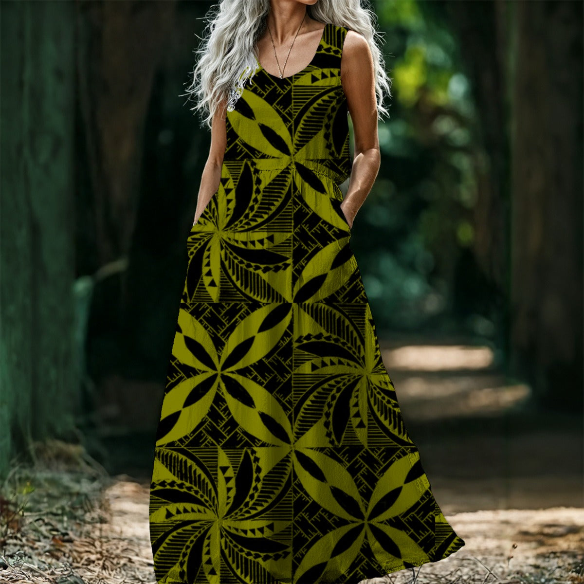 Tapa Long Sleeveless Maxi Dress Green