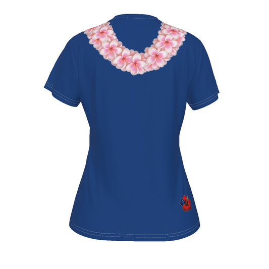 Pink Plumeria Lei Tee Blue